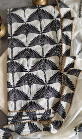 Elegant Pure Cotton Embroidered & Mirror Work Unstitched Suit Set